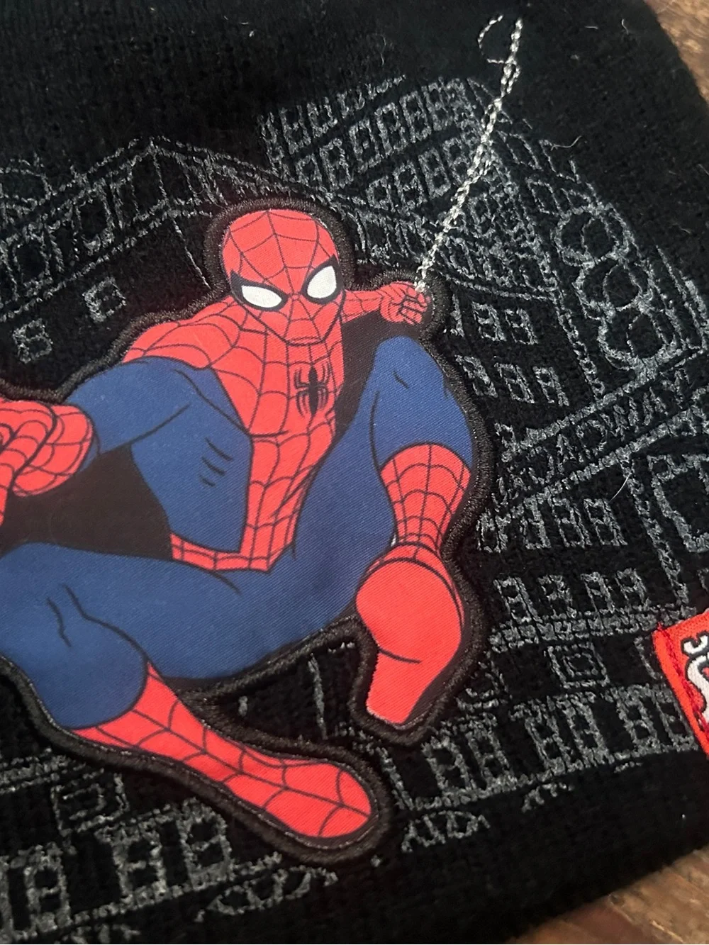 Marvel Kids Black Beanie with Red Logo Tag - OSFM